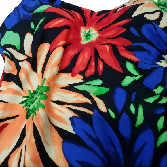 Beach Bay 1 piece Swimsuit S 10 Black Flower Print Good Coverage Colorful Halter - Picture 4 of 6